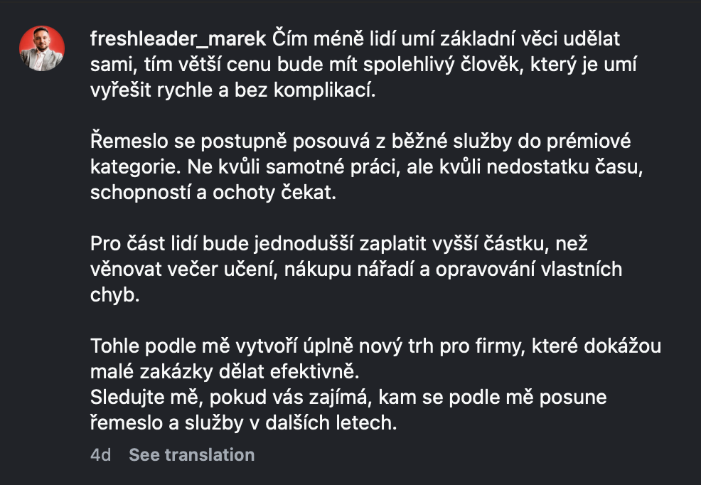 Ukážka textu k reelu Mareka Pščolku na Instagrame